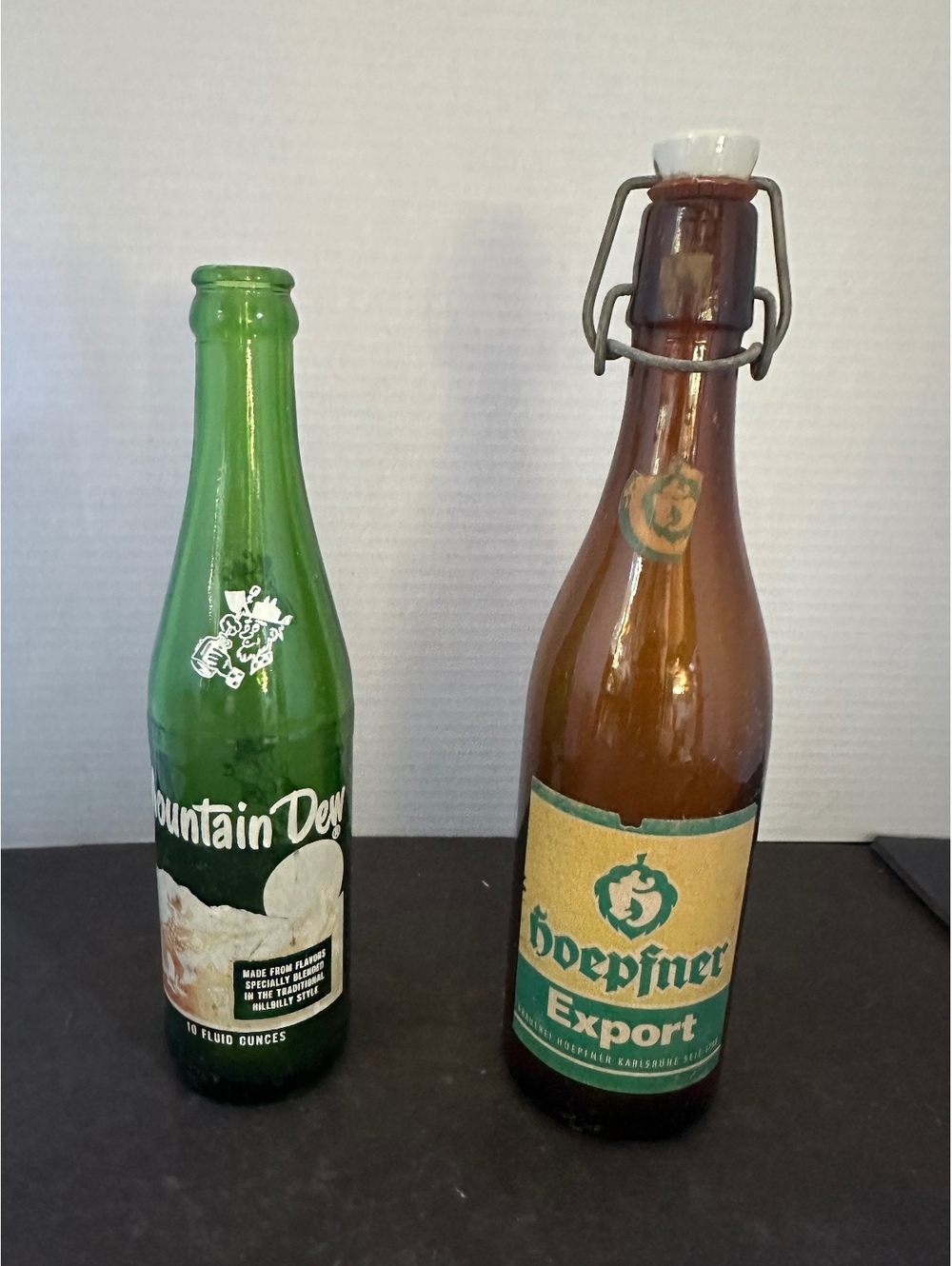 Vintage Mountain Dew 10oz Hillbilly & Hoepfner Export Beer Bottle Lot